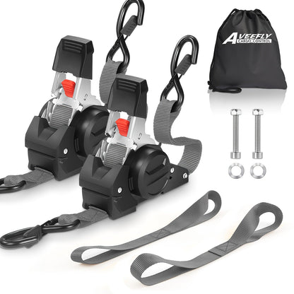 4PCS Retractable Ratchet Tie Down Straps – 10FT Heavy Duty Self-Retracting Cargo Straps for Truck, Trailer & Motorcycle