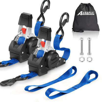 4PCS Retractable Ratchet Tie Down Straps – 10FT Heavy Duty Self-Retracting Cargo Straps for Truck, Trailer & Motorcycle