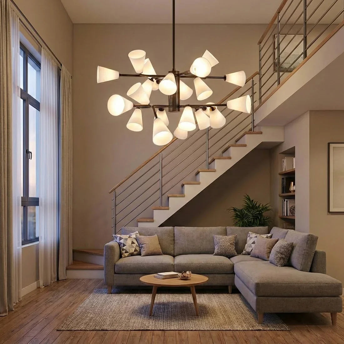 Mid-Century Cone Glass Chandelier