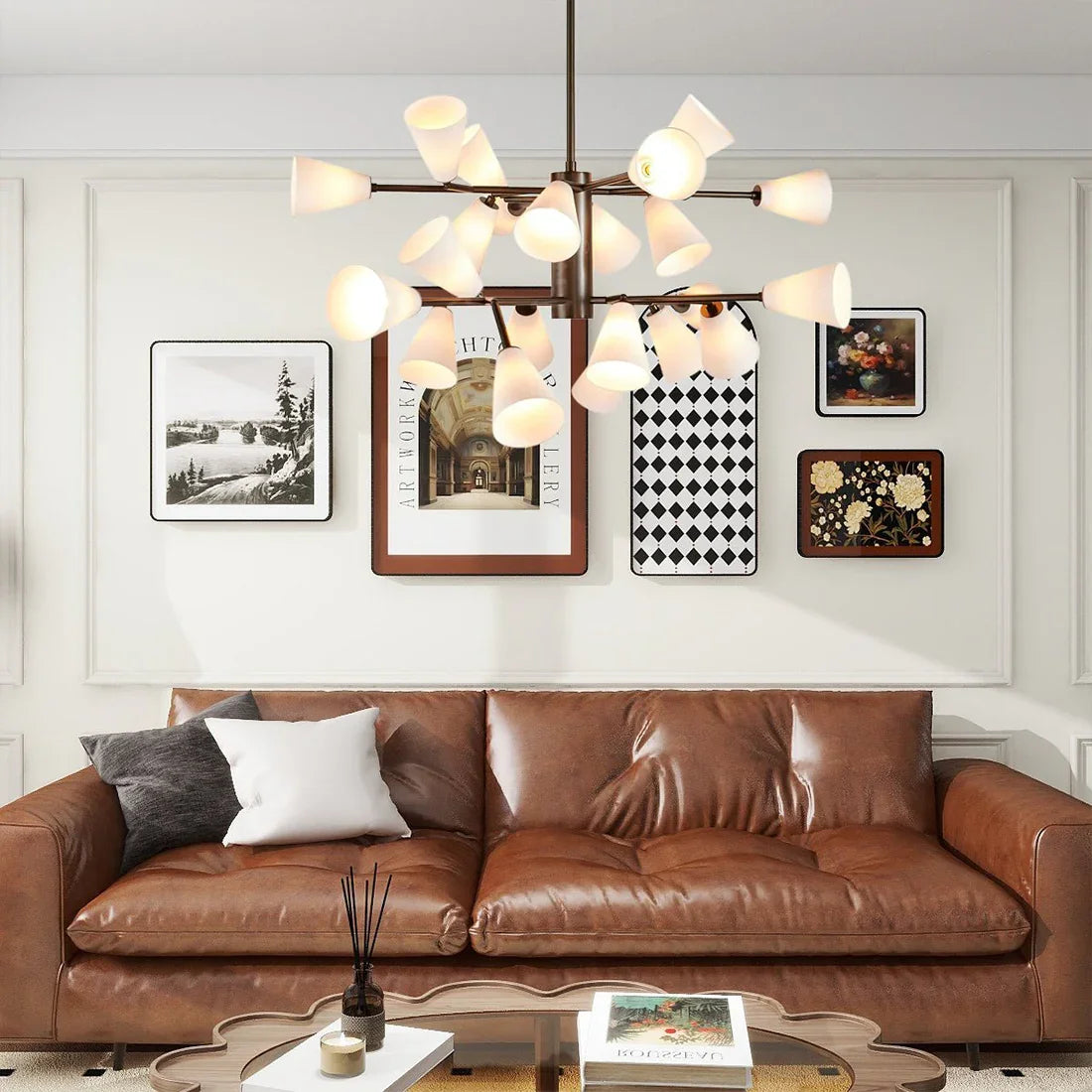 Mid-Century Cone Glass Chandelier