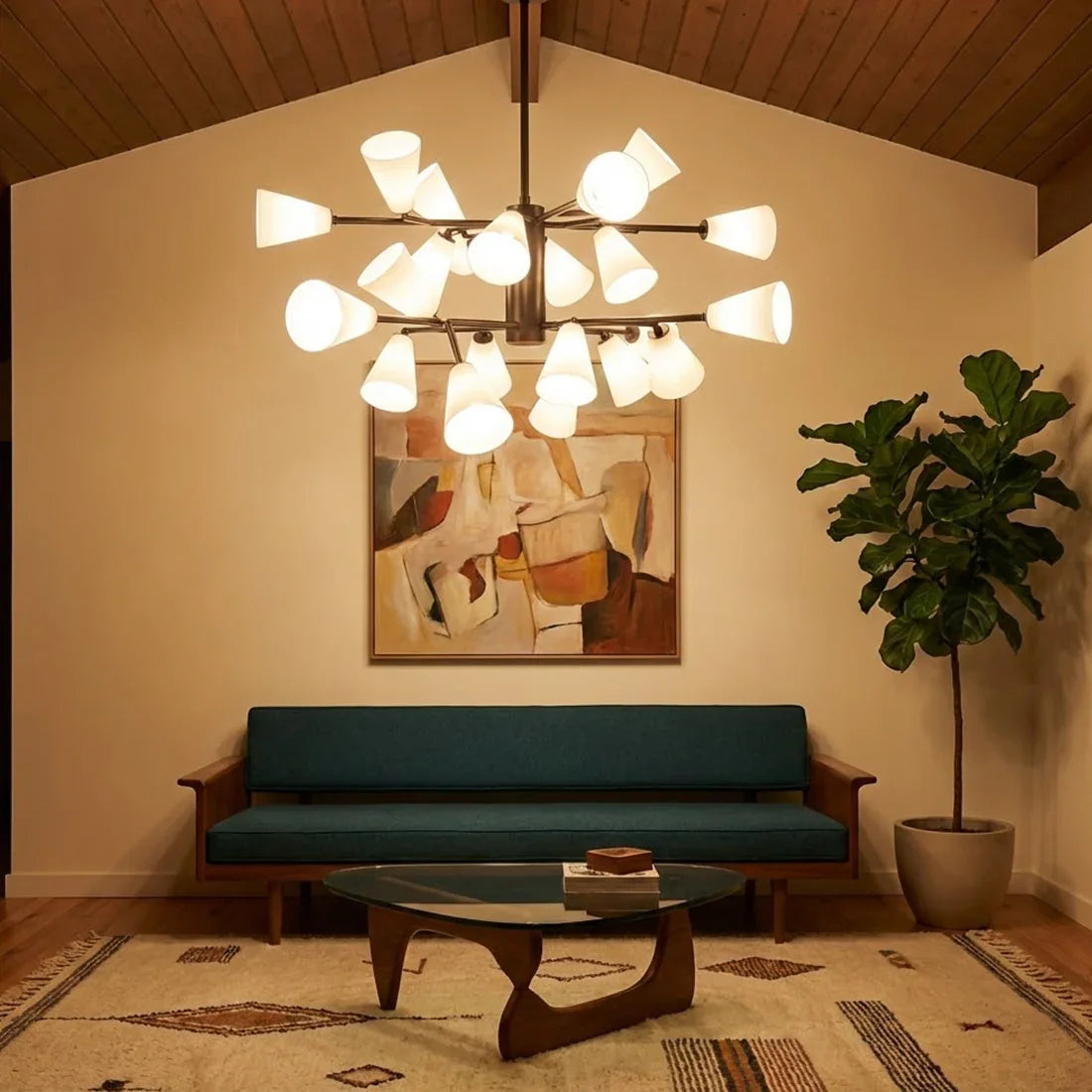 Mid-Century Cone Glass Chandelier