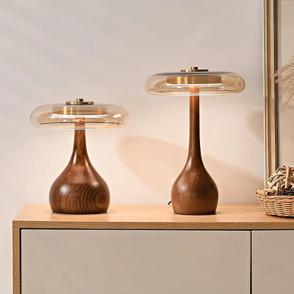 Mid-Century Wood & Glass Disc Table Lamp