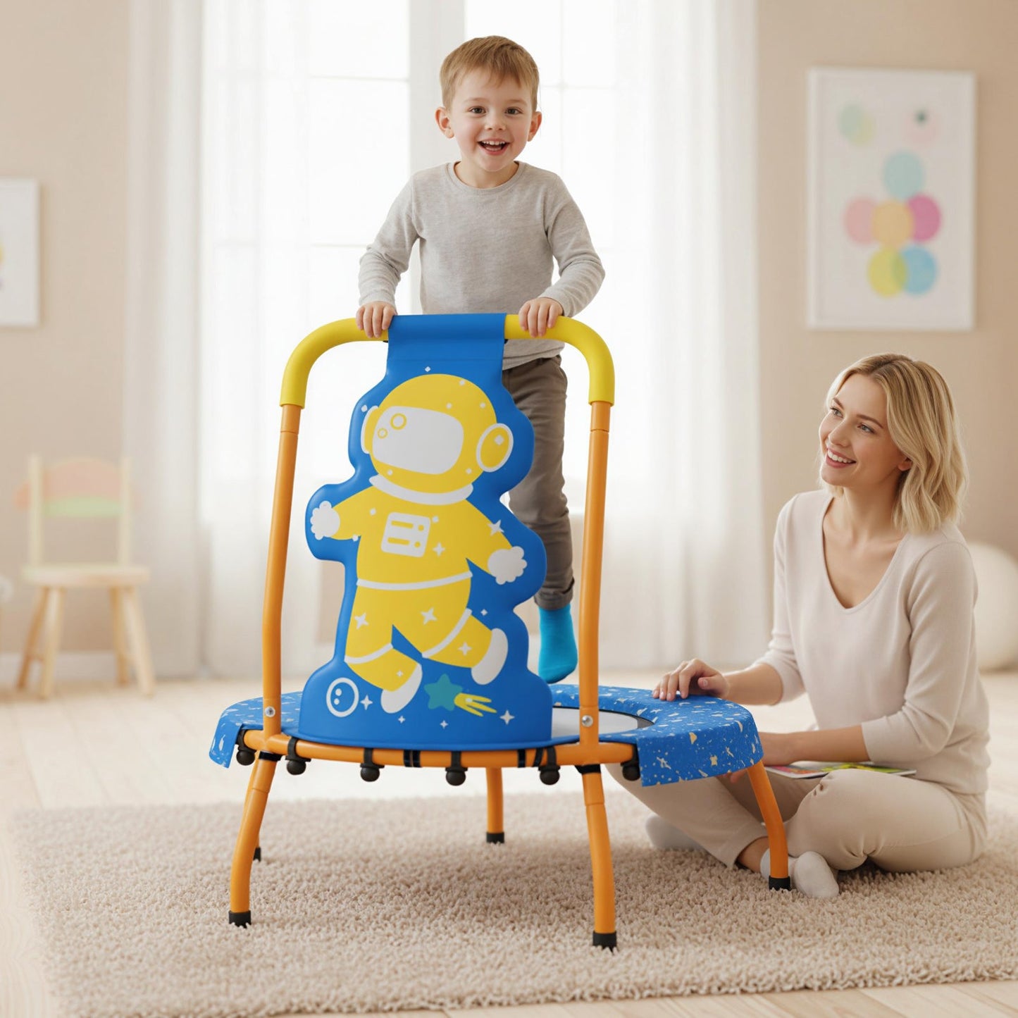 Mini Trampoline for Toddlers with Foam Padded Handle and Safety Padded Cover