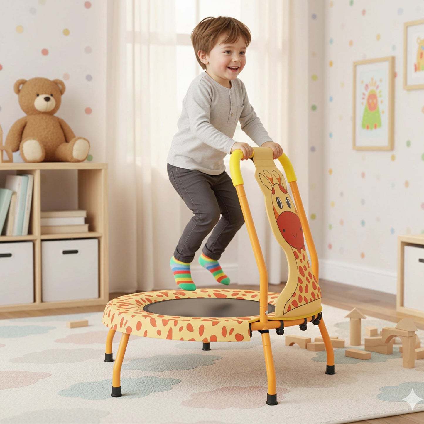 Mini Trampoline for Toddlers with Foam Padded Handle and Safety Padded Cover