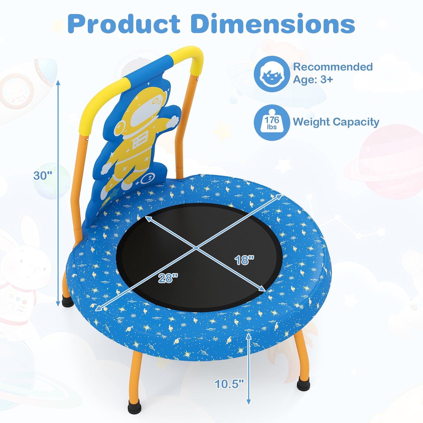 Mini Trampoline for Toddlers with Foam Padded Handle and Safety Padded Cover