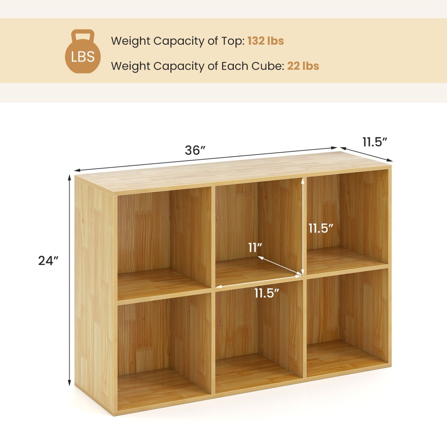 6-Cube Bookcase with Anti-Tipping Kit - Burlywood
