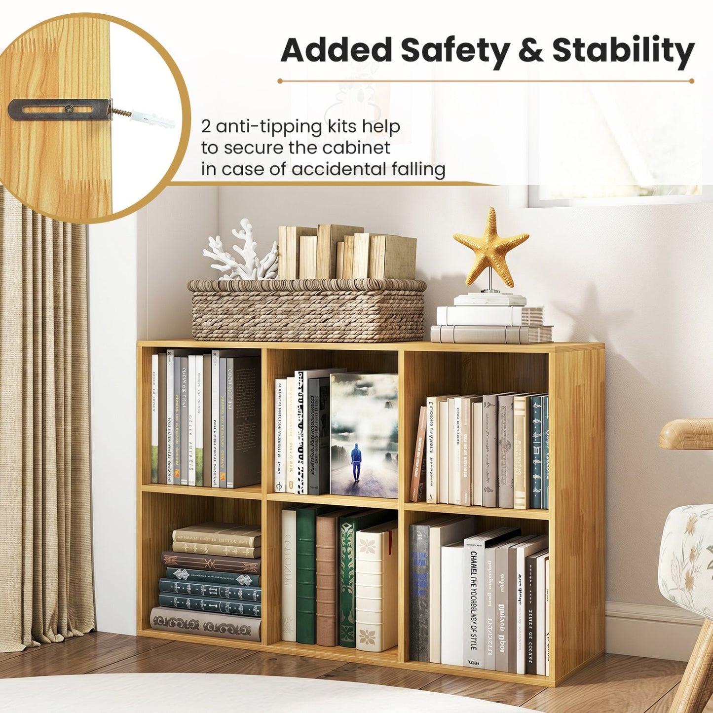 6-Cube Bookcase with Anti-Tipping Kit - Burlywood