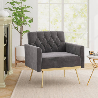 Modern Velvet Upholstered Accent Chair with Button-Tufted Back and Adjustable Feet