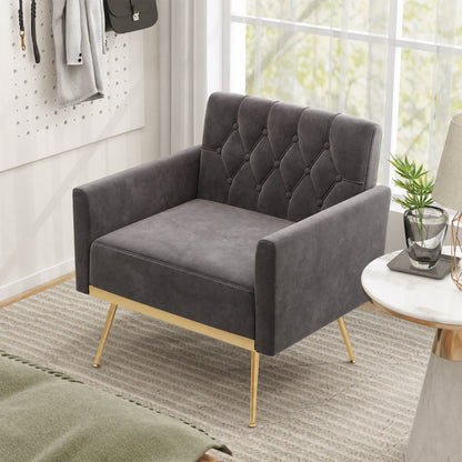 Modern Velvet Upholstered Accent Chair with Button-Tufted Back and Adjustable Feet