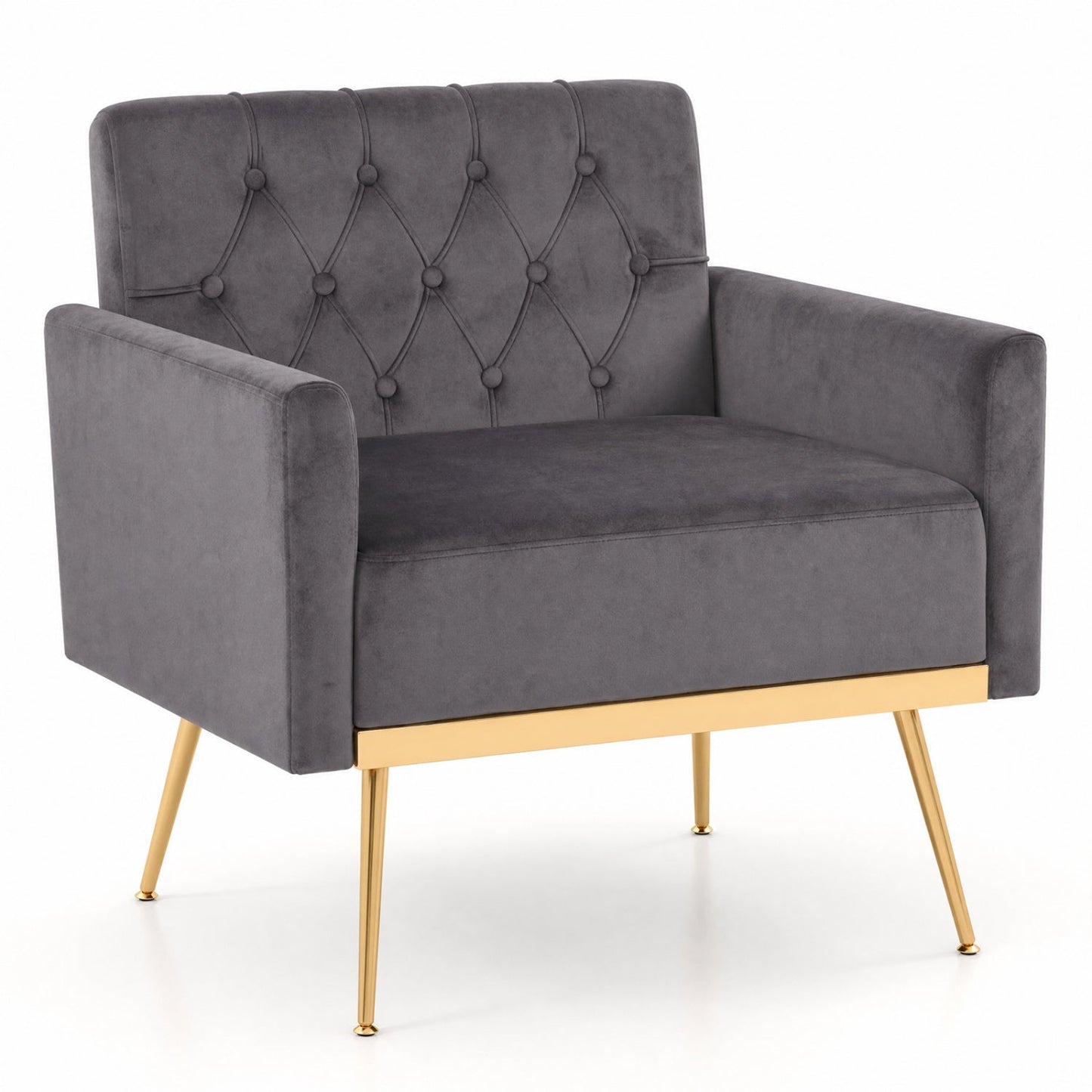 Modern Velvet Upholstered Accent Chair with Button-Tufted Back and Adjustable Feet