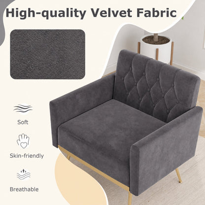 Modern Velvet Upholstered Accent Chair with Button-Tufted Back and Adjustable Feet