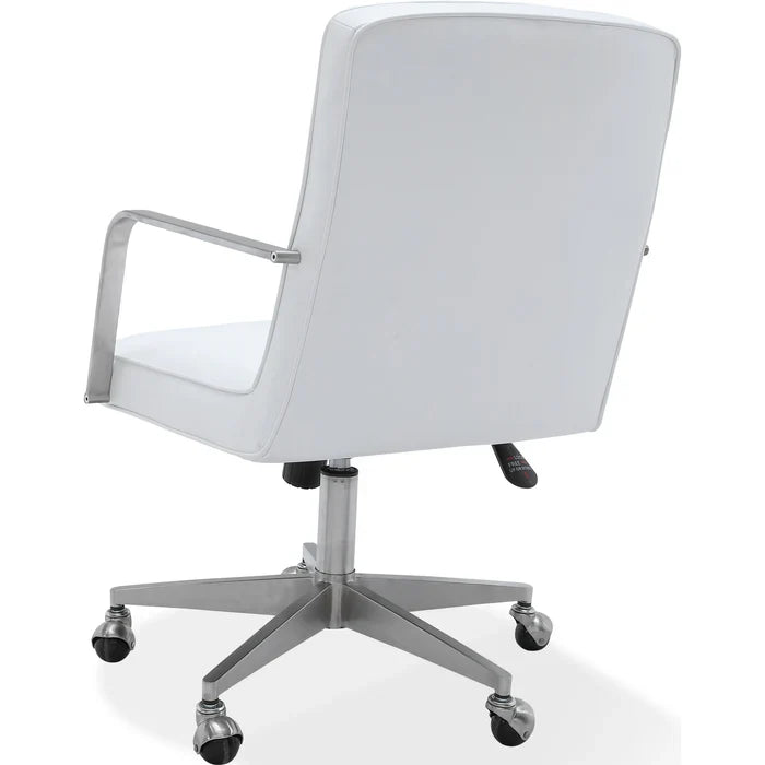 Seabourne Metal Frame Home Office Chair in Stainless Steel & White Leather
