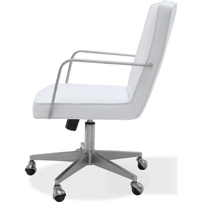 Seabourne Metal Frame Home Office Chair in Stainless Steel & White Leather