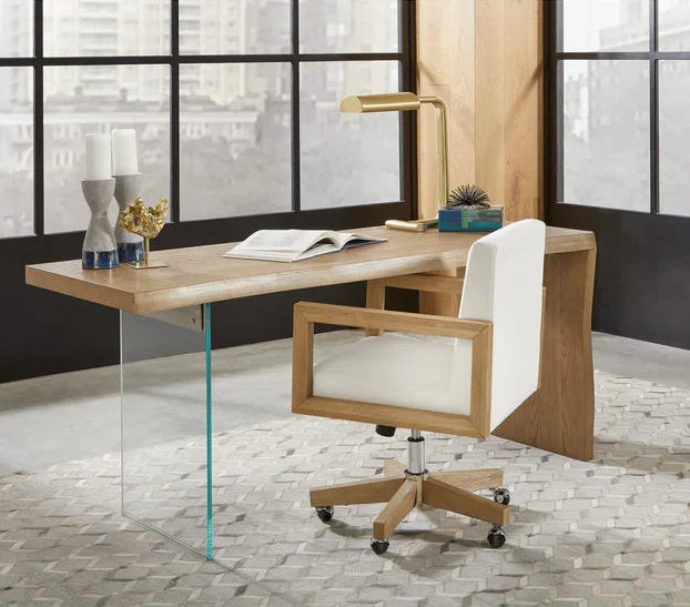 Seabourne Modern Coastal Writing Desk in White Oak and Glass