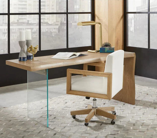 Seabourne Modern Coastal Writing Desk in White Oak and Glass
