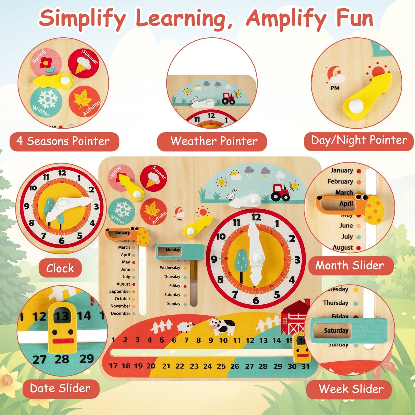Montessori Wooden Toy for Toddlers Educational Learning Clock Toy About Season