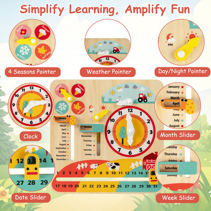 Montessori Wooden Toy for Toddlers Educational Learning Clock Toy About Season