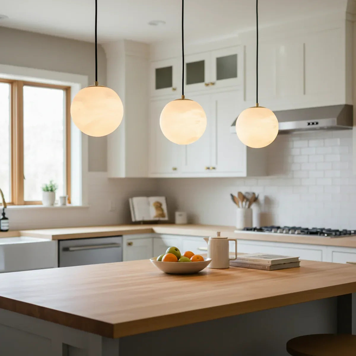 Nordic Style Spherical Alabaster Pendant Light