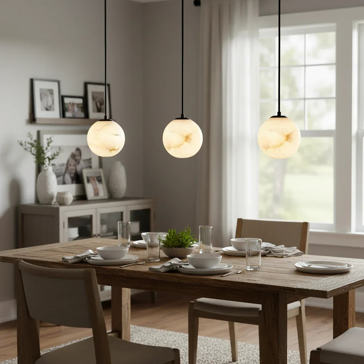 Nordic Style Spherical Alabaster Pendant Light