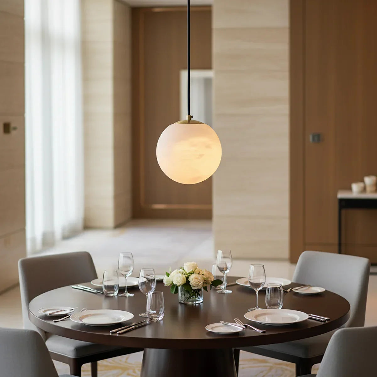 Nordic Style Spherical Alabaster Pendant Light