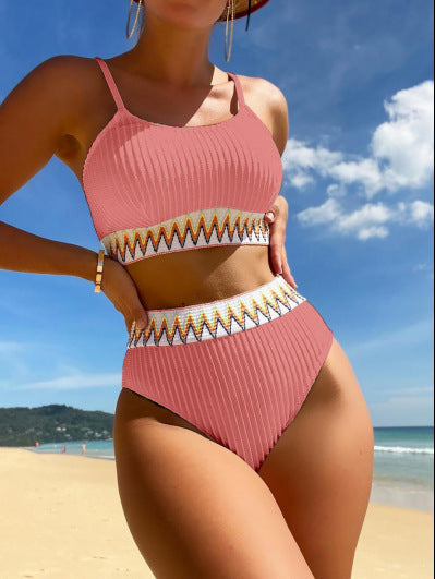 Women's High Waist Two Piece Swimsuit Multi Color Bikini Sexy Split Style