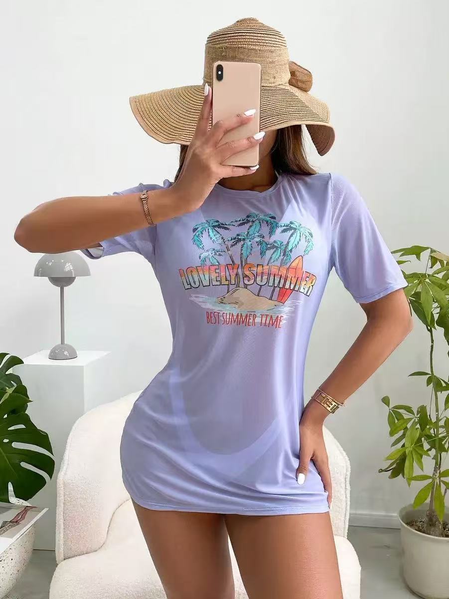 Bikini Three Piece Set Printed Sexy Cover Up Swimsuit for Women