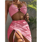 Women's Two-Piece Swimsuit Slim Solid Color Sexy Bikini Halter Three-Piece Set