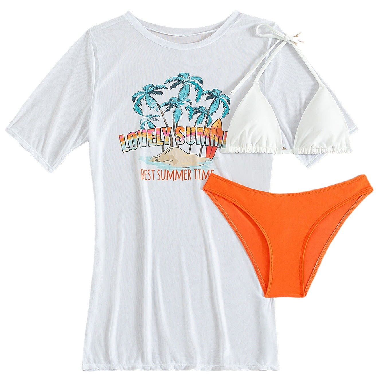 Bikini Three Piece Set Printed Sexy Cover Up Swimsuit for Women