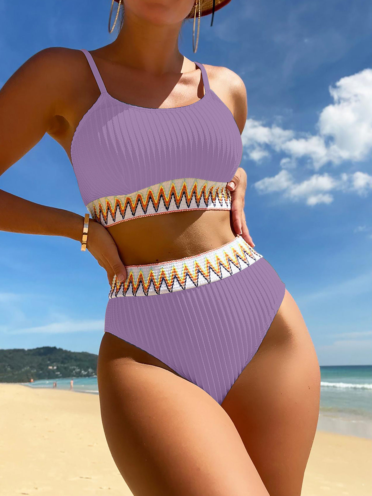 Women's High Waist Two Piece Swimsuit Multi Color Bikini Sexy Split Style