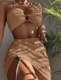 Women's Two-Piece Swimsuit Slim Solid Color Sexy Bikini Halter Three-Piece Set
