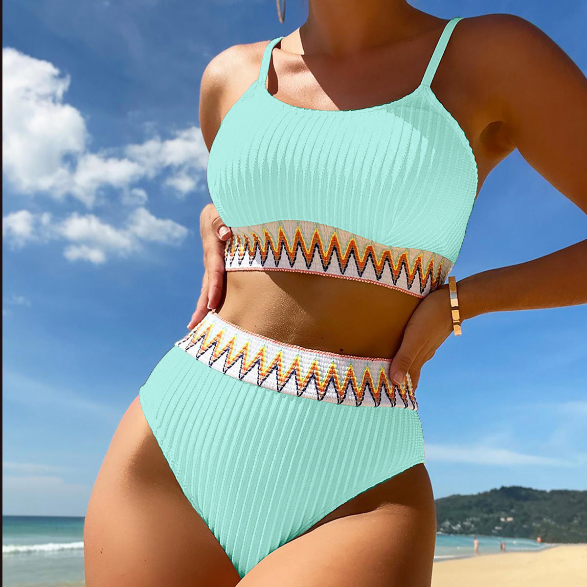 Women's High Waist Two Piece Swimsuit Multi Color Bikini Sexy Split Style