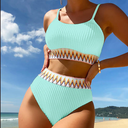 Women's High Waist Two Piece Swimsuit Multi Color Bikini Sexy Split Style