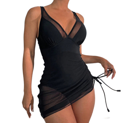 Women's Mesh One-Piece Swimsuit Tight Sexy Bikini Skirted Swimwear