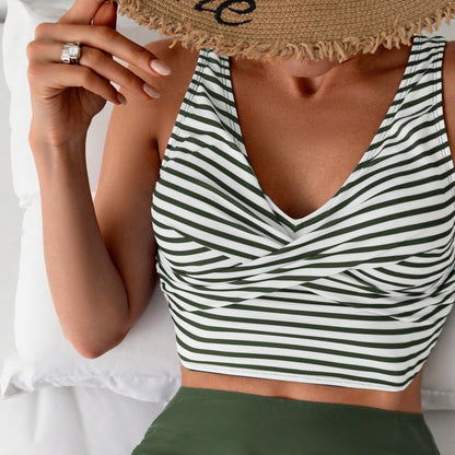 Women's Quick Dry Tight Cross Back Tank High Waist Drawstring Boxer Briefs Two Piece Swimsuit Bikini