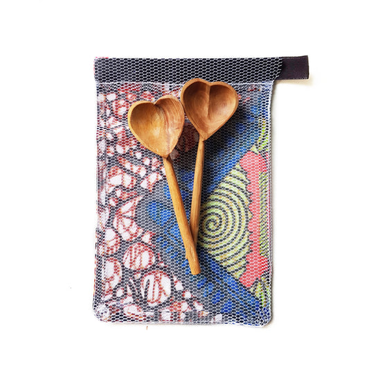 Olive Wood Heart Teaspoon Pair