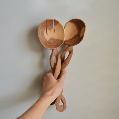 Olive Wood Spiral Salad Servers
