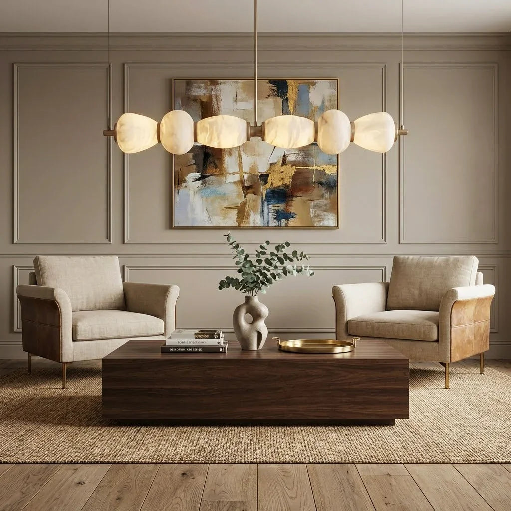Organic Alabaster Stone Linear Chandelier