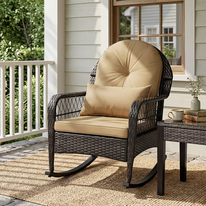 Outdoor Wicker Rocking Chair with Cushions - 400 LBS Capacity