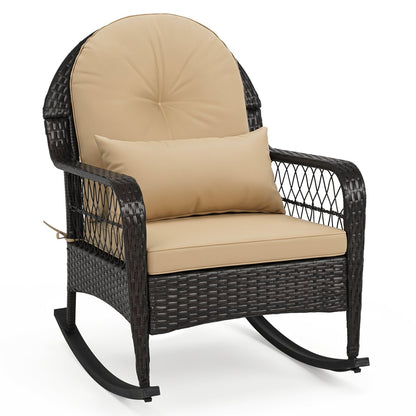 Outdoor Wicker Rocking Chair with Cushions - 400 LBS Capacity