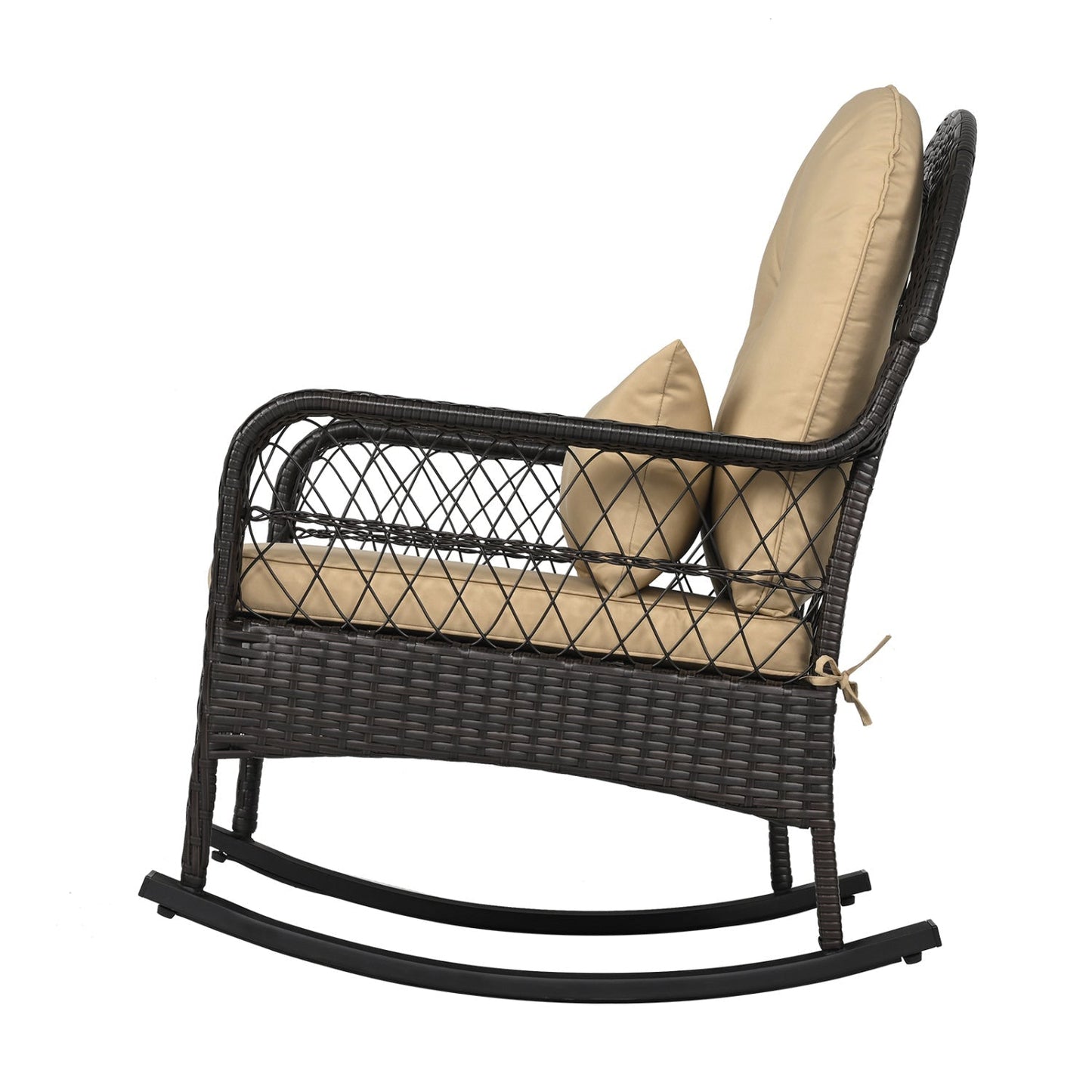 Outdoor Wicker Rocking Chair with Cushions - 400 LBS Capacity