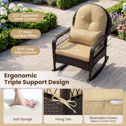 Outdoor Wicker Rocking Chair with Cushions - 400 LBS Capacity