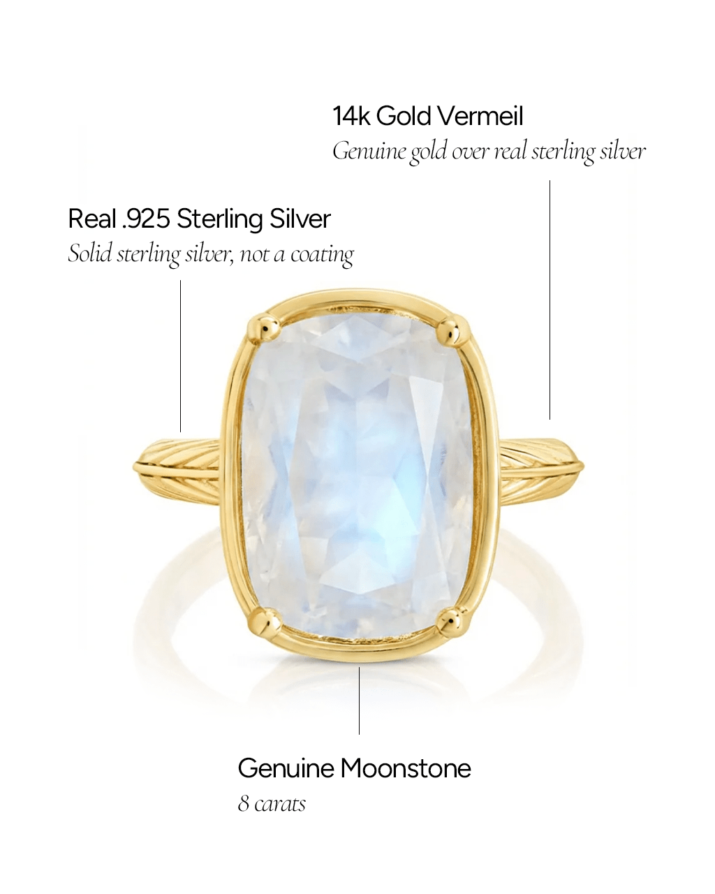 Sterling Silver Elongated Cushion Moonstone Cocktail Ring