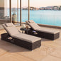 PE Rattan Chaise Lounge Set of 2 with 6-Position Adjustable Backrest and Foldable Side Table