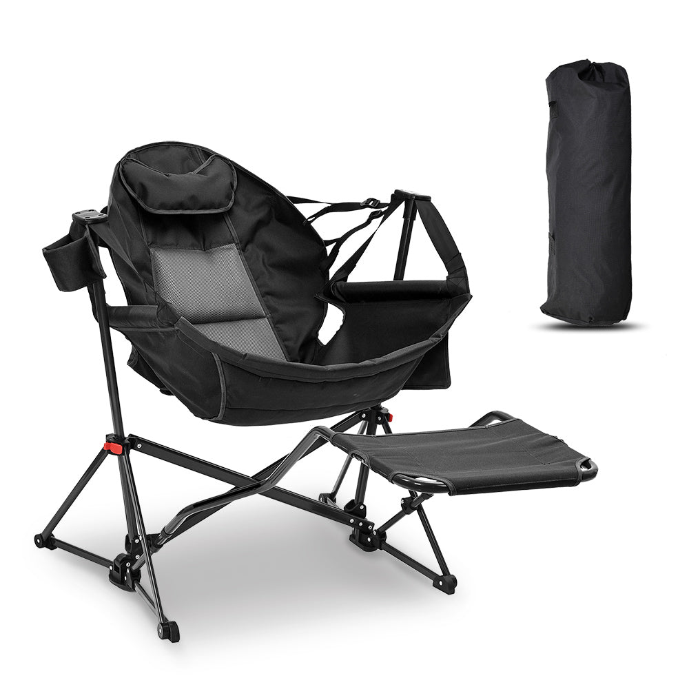 Ainfox Hammock Camping Chair with Footrest, Foldable Portable Rocking Chairs for Adults Outside Swinging Camp for Outdoor Patio Poolside