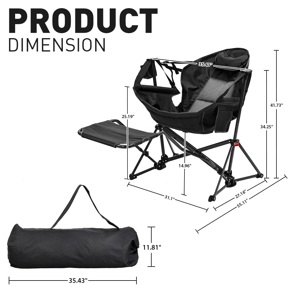 Ainfox Hammock Camping Chair with Footrest, Foldable Portable Rocking Chairs for Adults Outside Swinging Camp for Outdoor Patio Poolside