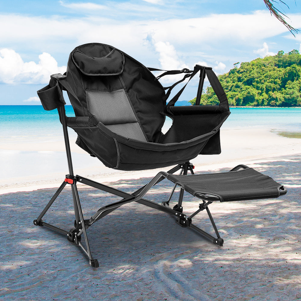 Ainfox Hammock Camping Chair with Footrest, Foldable Portable Rocking Chairs for Adults Outside Swinging Camp for Outdoor Patio Poolside