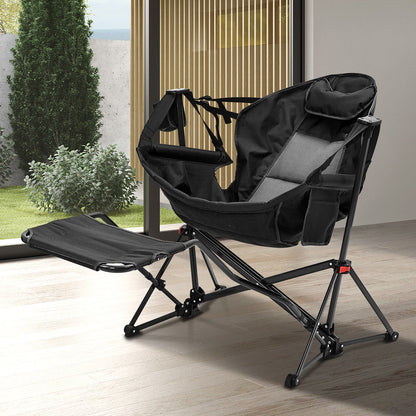 Ainfox Hammock Camping Chair with Footrest, Foldable Portable Rocking Chairs for Adults Outside Swinging Camp for Outdoor Patio Poolside