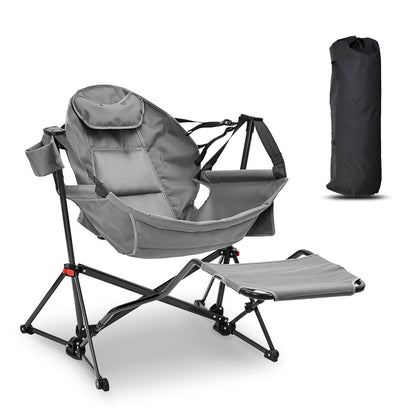 Ainfox Hammock Camping Chair with Footrest, Foldable Portable Rocking Chairs for Adults Outside Swinging Camp for Outdoor Patio Poolside