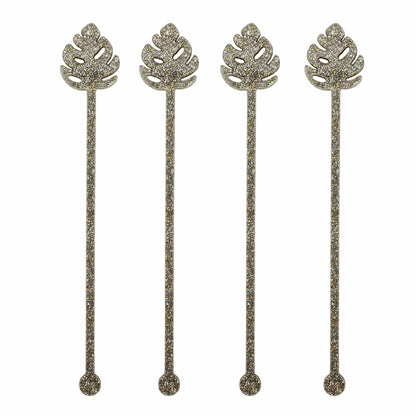 Palm Leaf Glitter Acrylic Drink Stirrers (4 ct)