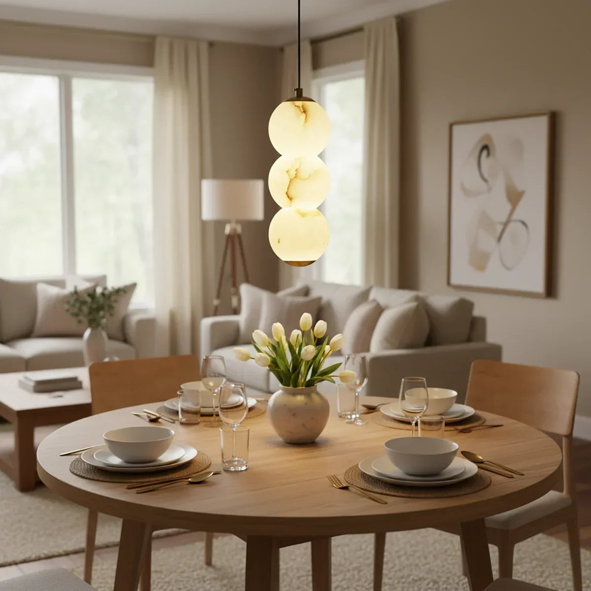 Pearl Alabaster Round Pendant Light